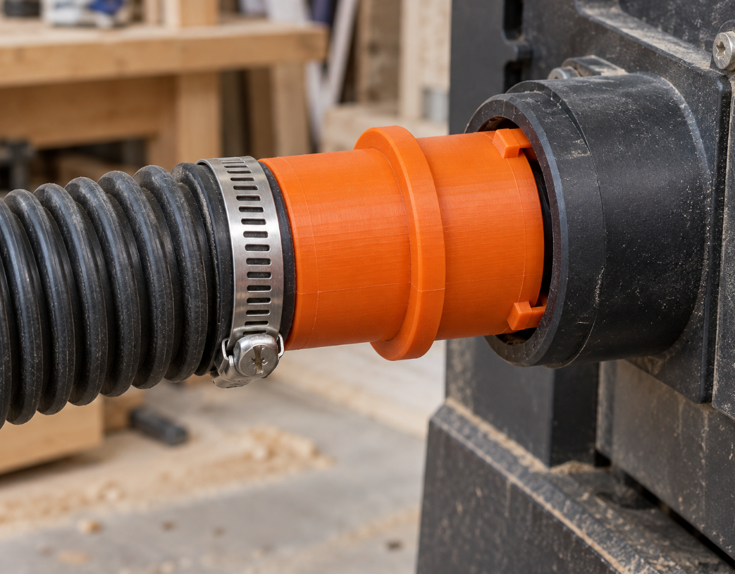 Custom two-lug bayonet dust hose adapter