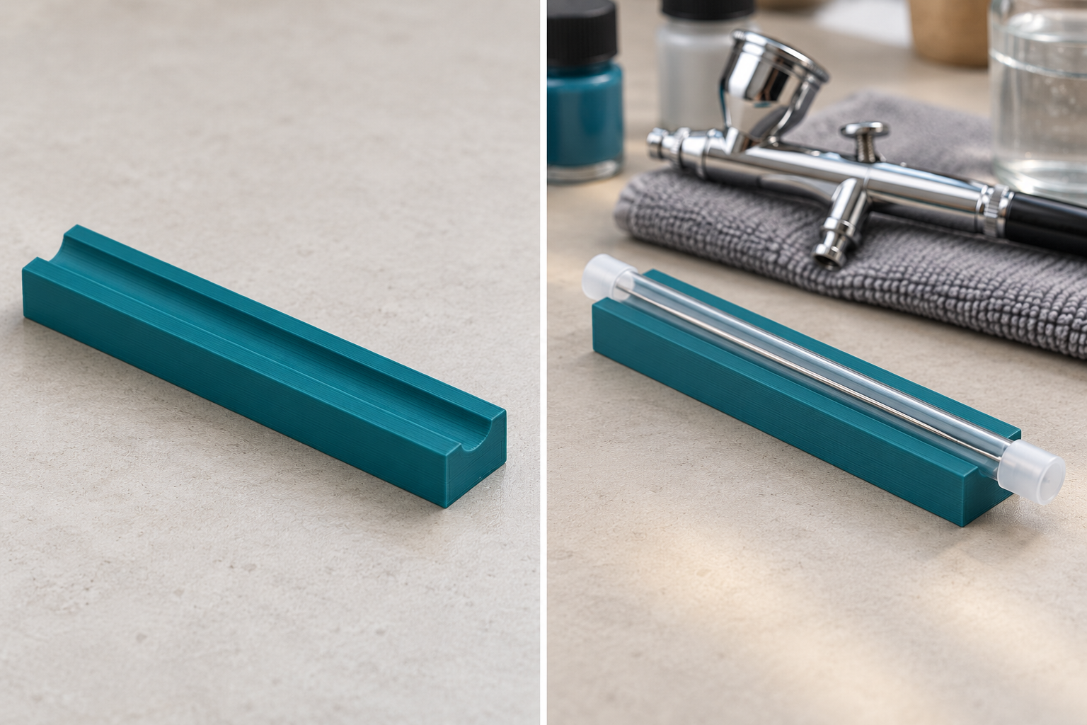 Rest trough for airbrush needle storage tubes – loose part and application, AI visualization