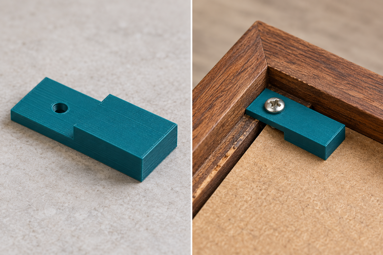 Offset picture frame backing retainer – loose part and application, AI visualization