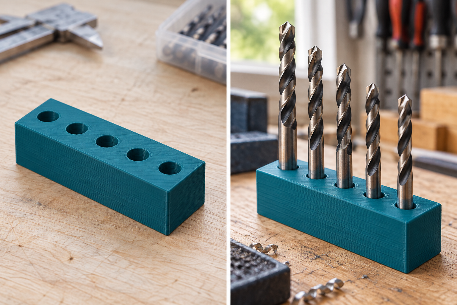 Custom drill shank organizer insert – loose part and application, AI visualization