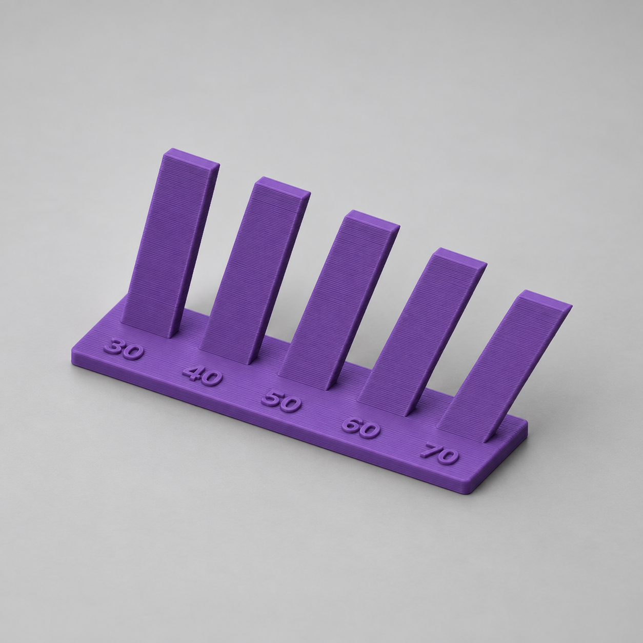 FDM overhang test with five custom slopes – AI product visualization