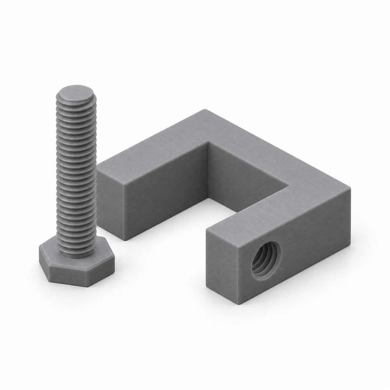Petit serre-joint en C avec vis imprimée – visualisation produit par IA