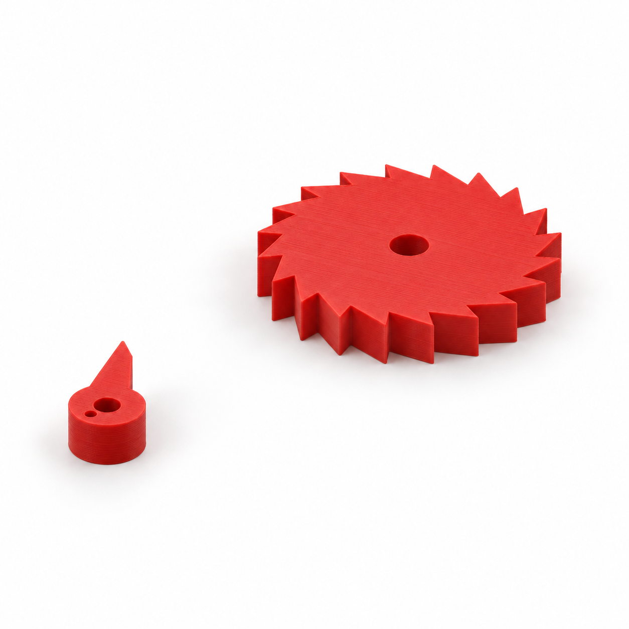 Roue à rochet et cliquet pivotant pour maquettes – visualisation produit par IA