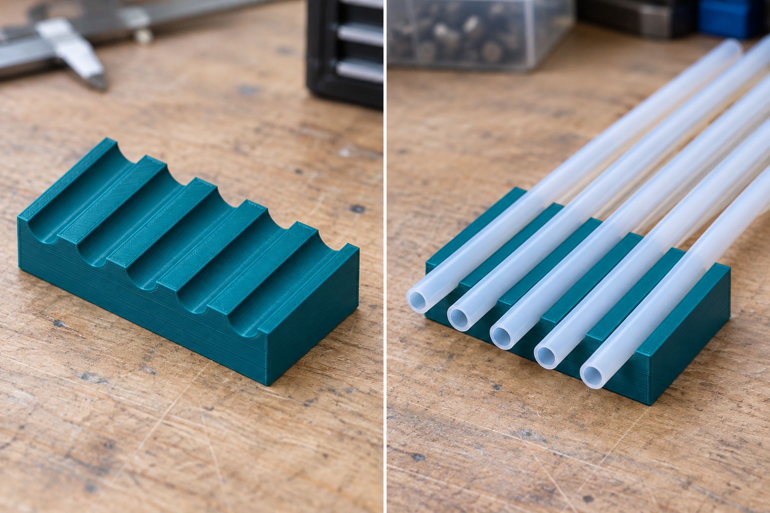 Layout comb for parallel PTFE tubes – loose part and application, AI visualization