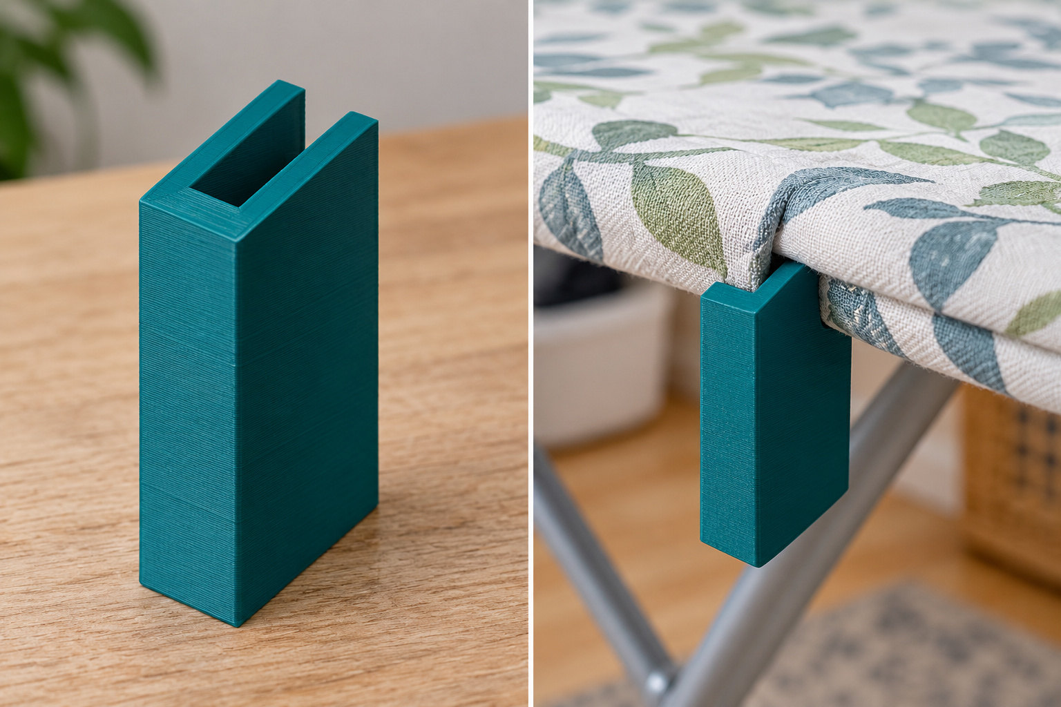 Edge clip for ironing board covers – loose part and application, AI visualization