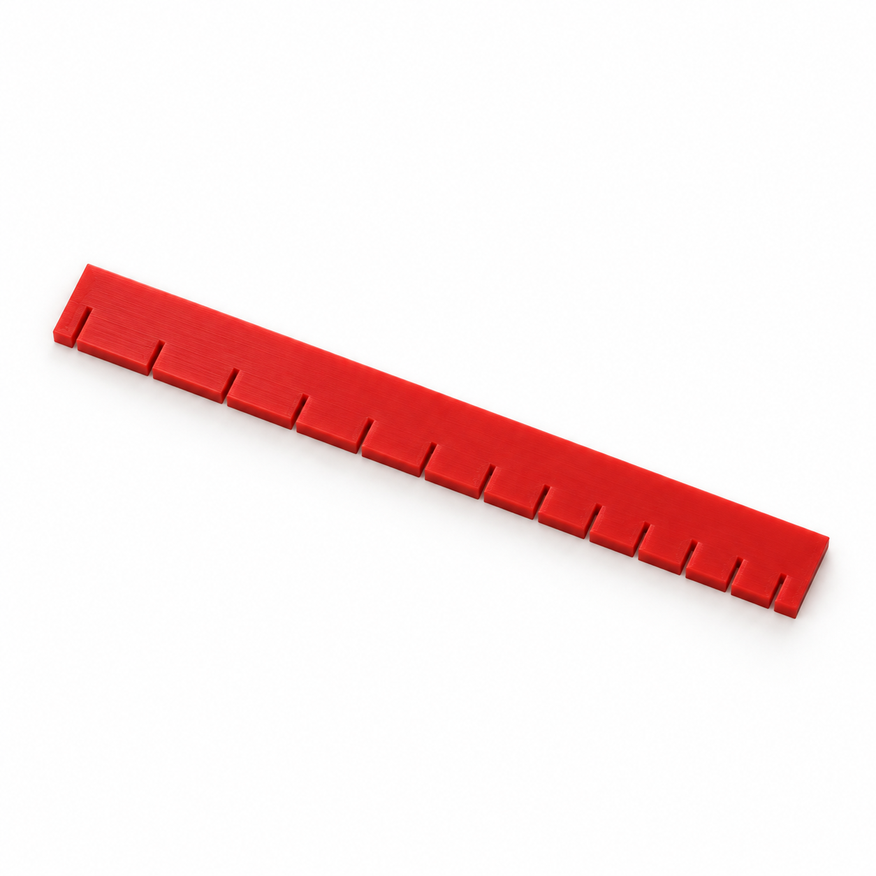 Règle de traçage de douze frettes selon le diapason – rouge. Visualisation IA des dimensions par défaut.