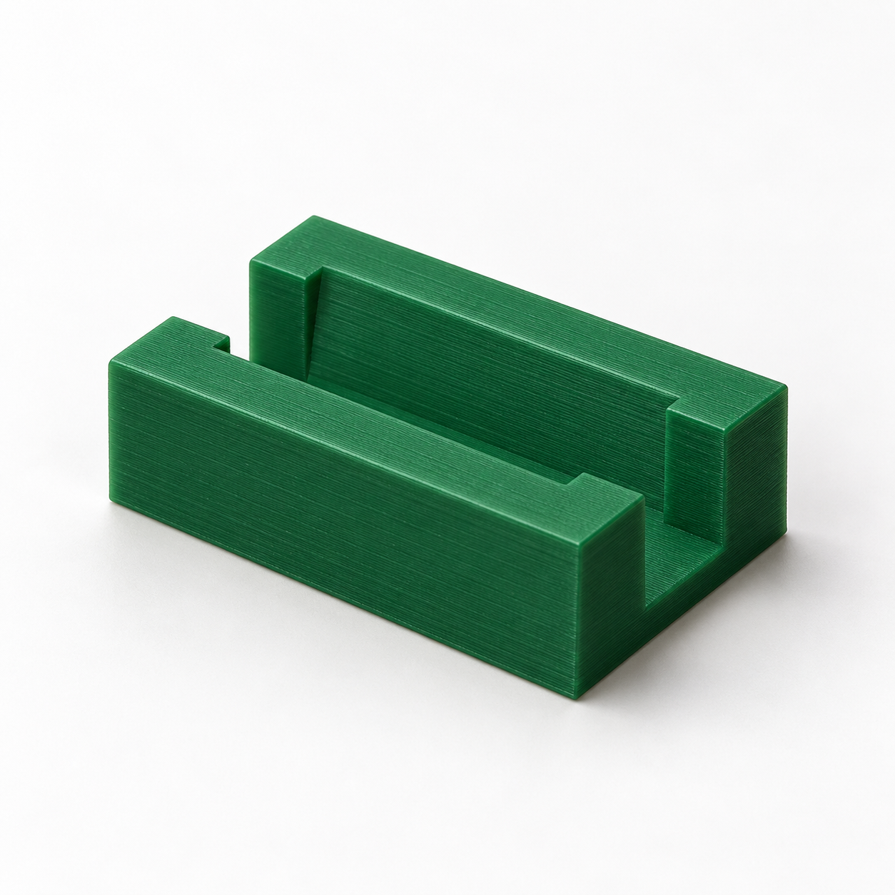 DIP pin-row aligning channel with tapered entry – green. AI visualization of default dimensions.