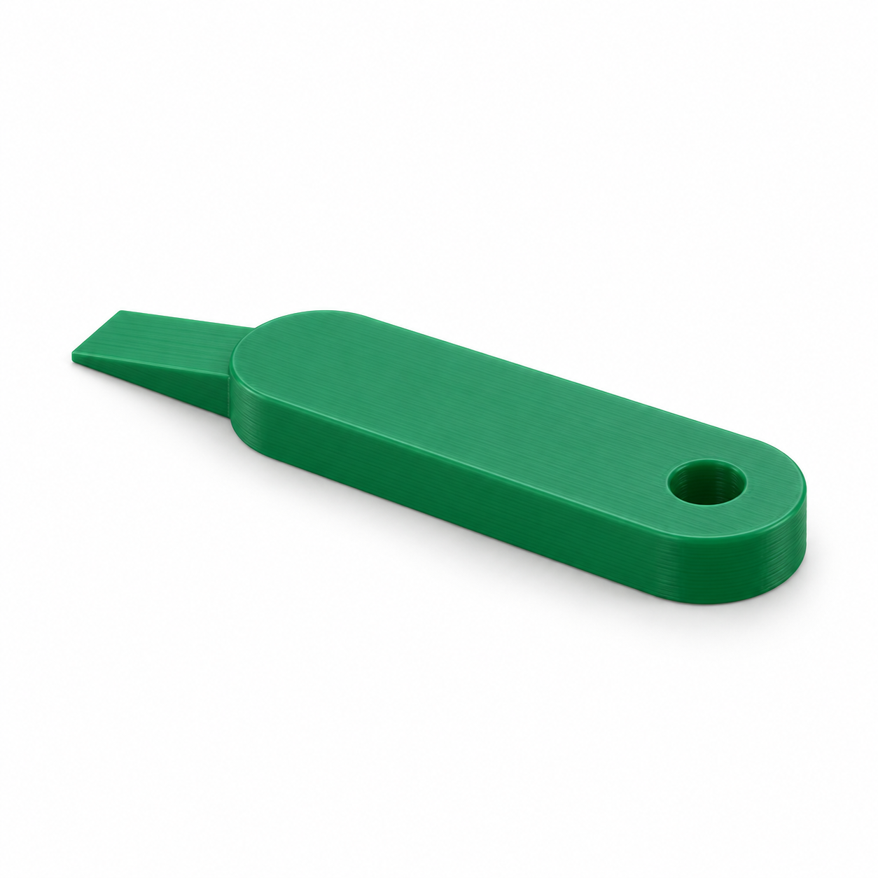 Lève-languette de canette à spatule fine – vert. Visualisation IA des dimensions par défaut.