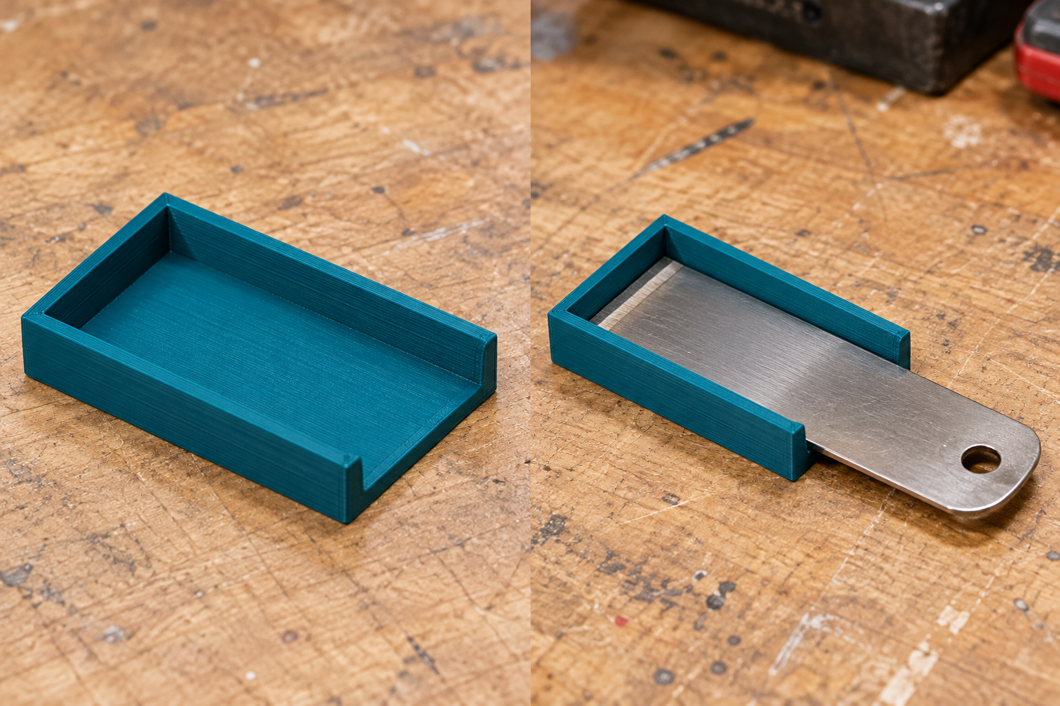 Storage shoe for print scraper blades – loose part and application, AI visualization