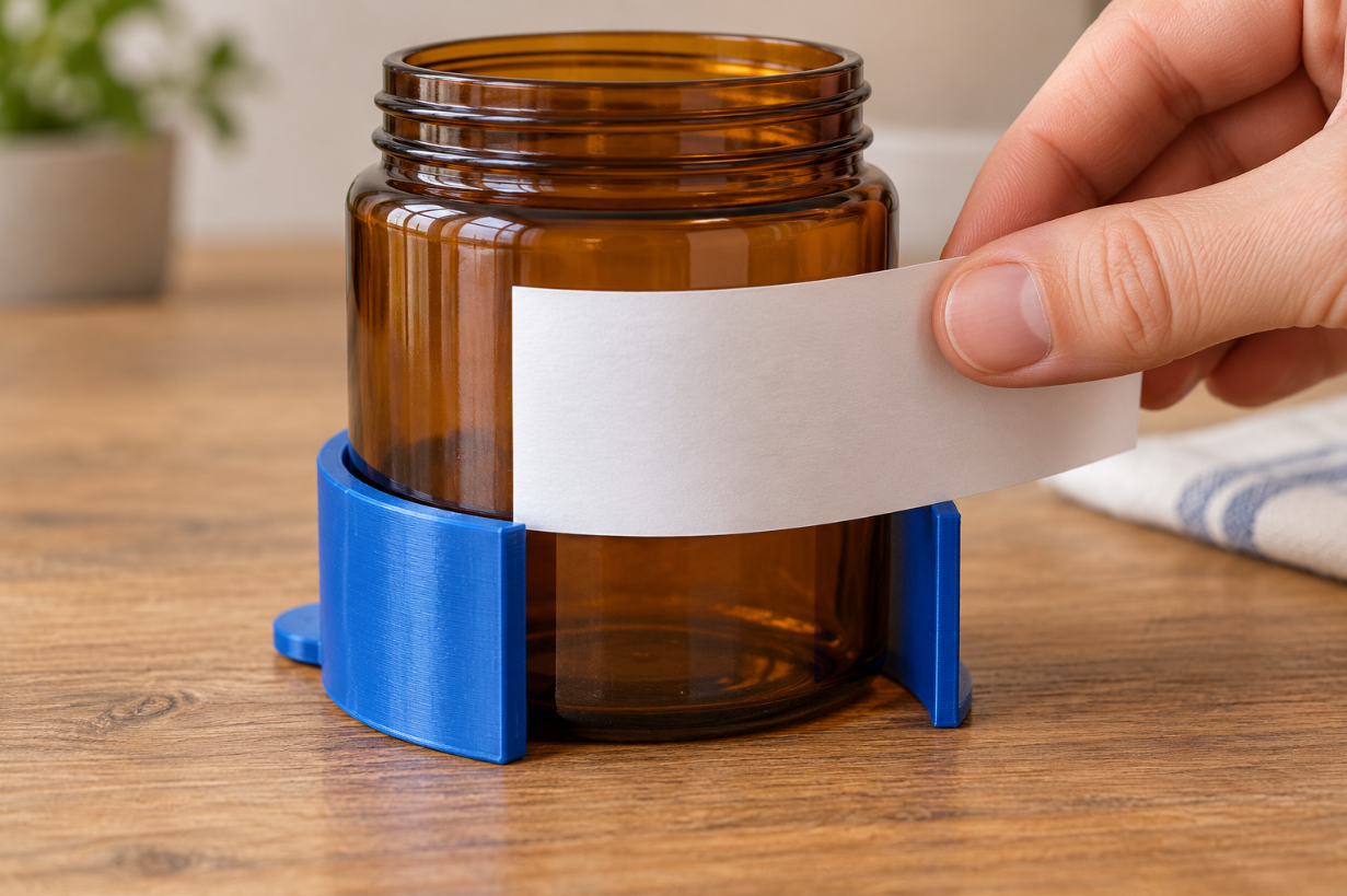 Custom label height guide for round jars