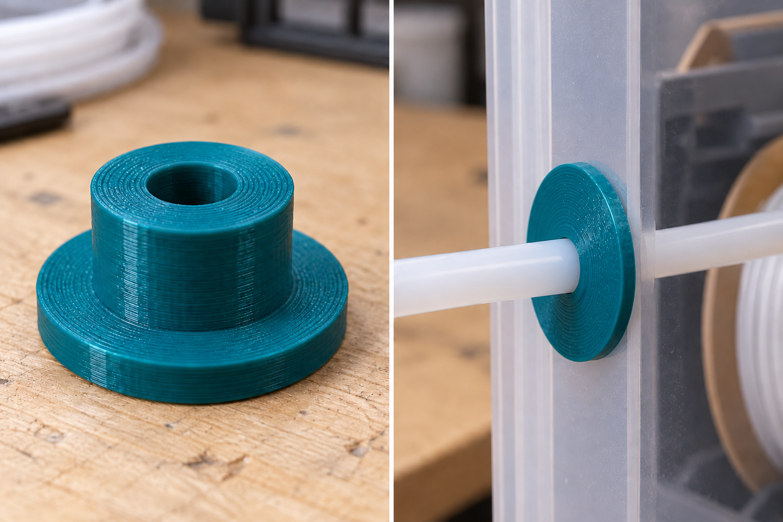 Wall sleeve for filament-box PTFE tubes – loose part and application, AI visualization