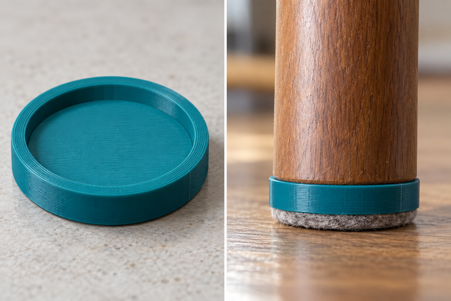 Support de patin feutre pour pied rond – pièce seule et application, visualisation IA