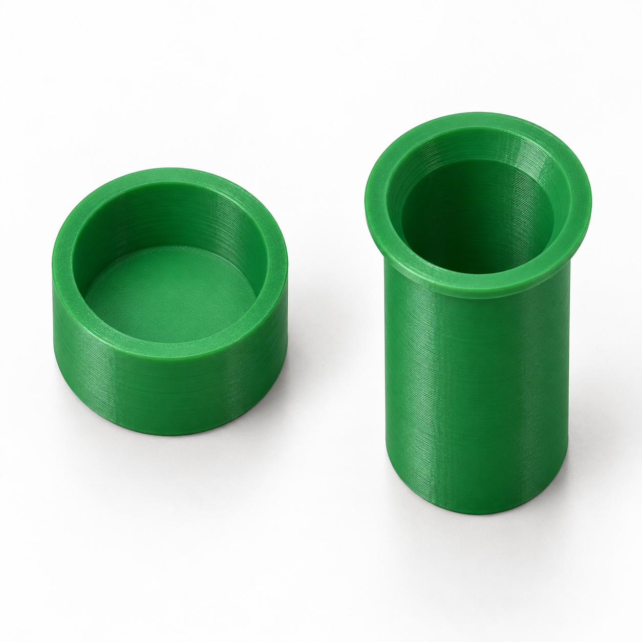 Fly-tying hair stacker with a separate base cup – green. AI visualisation of the default dimensions.
