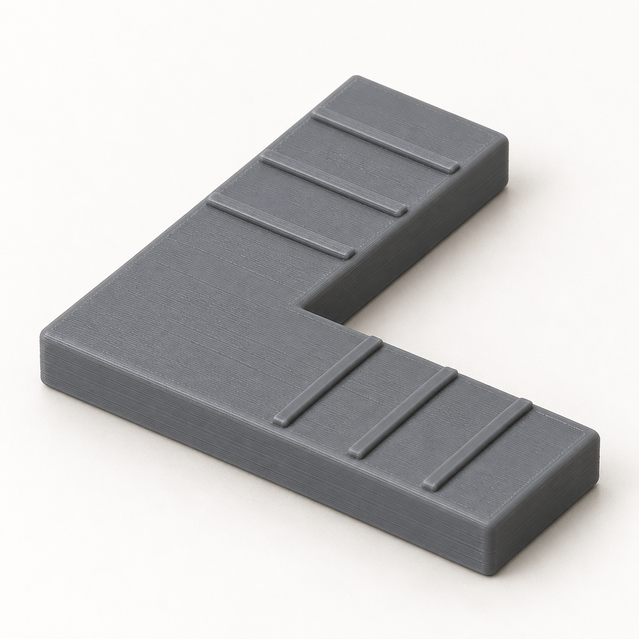 Équerre à nervures pour cadre moustiquaire sur mesure – gris. Visualisation IA des dimensions par défaut.