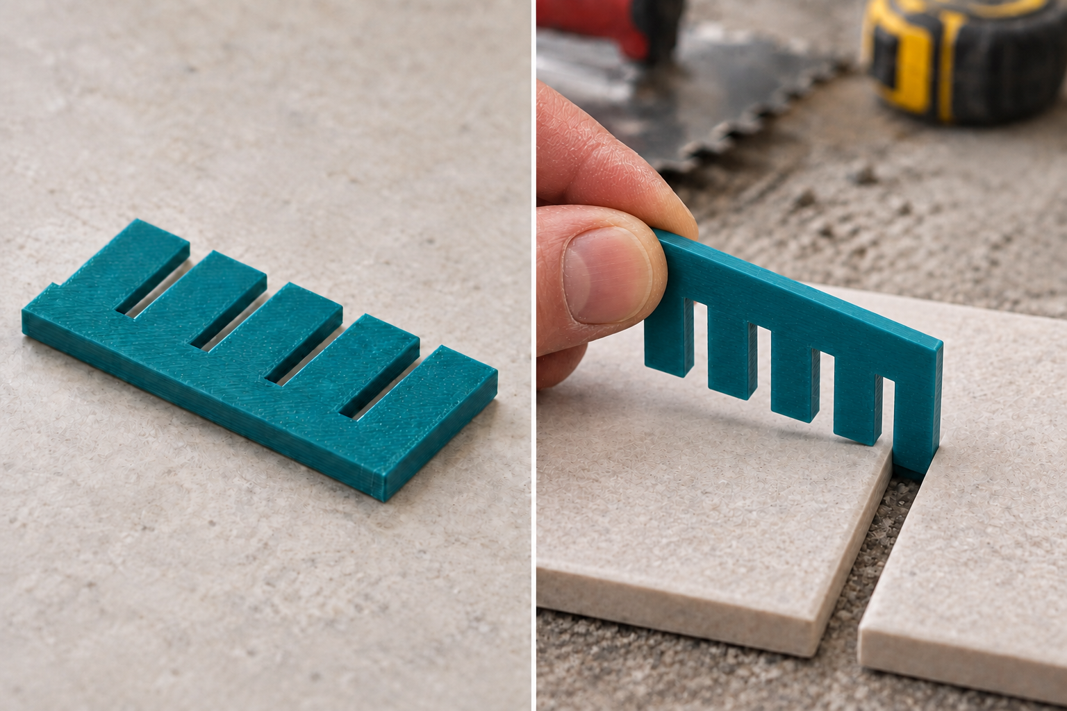 Graduated tongue gauge for tile gaps – loose part and application, AI visualization