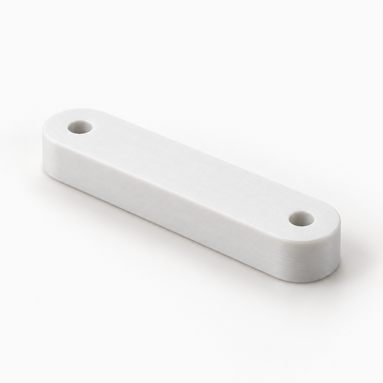 Hairpin lace bridge for two round rods – white. AI visualization of default dimensions.