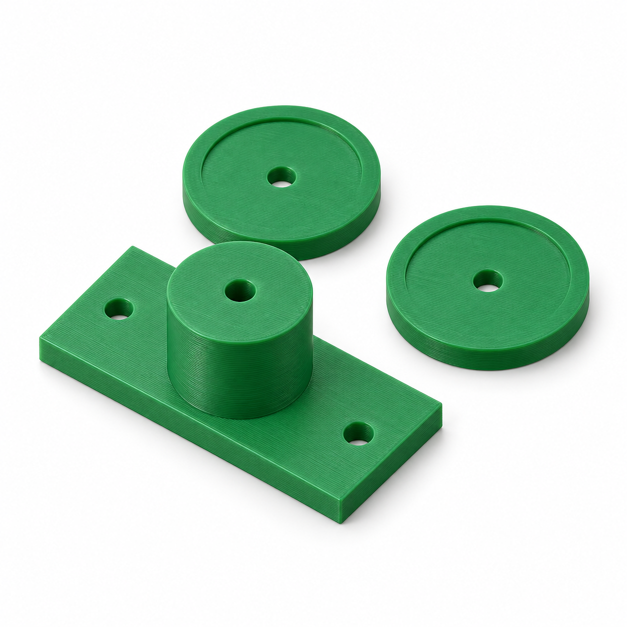 Frein à fil à supports de feutre pour bobinage manuel – vert. Visualisation IA aux dimensions par défaut.