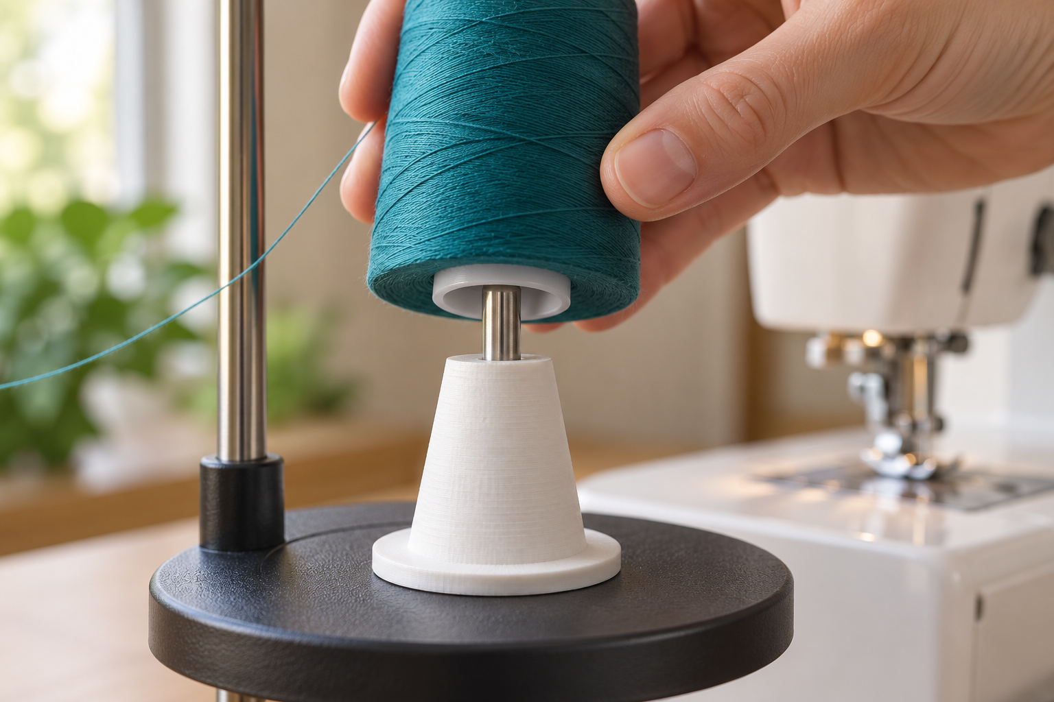 Custom thread cone centering adapter for vertical spool pins