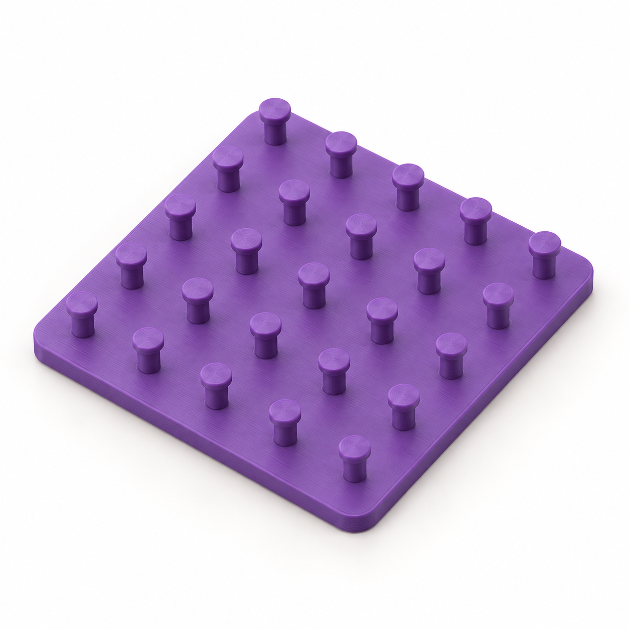 Geoboard with 25 mushroom pegs for your elastic bands – purple. AI visualisation of the default dimensions.
