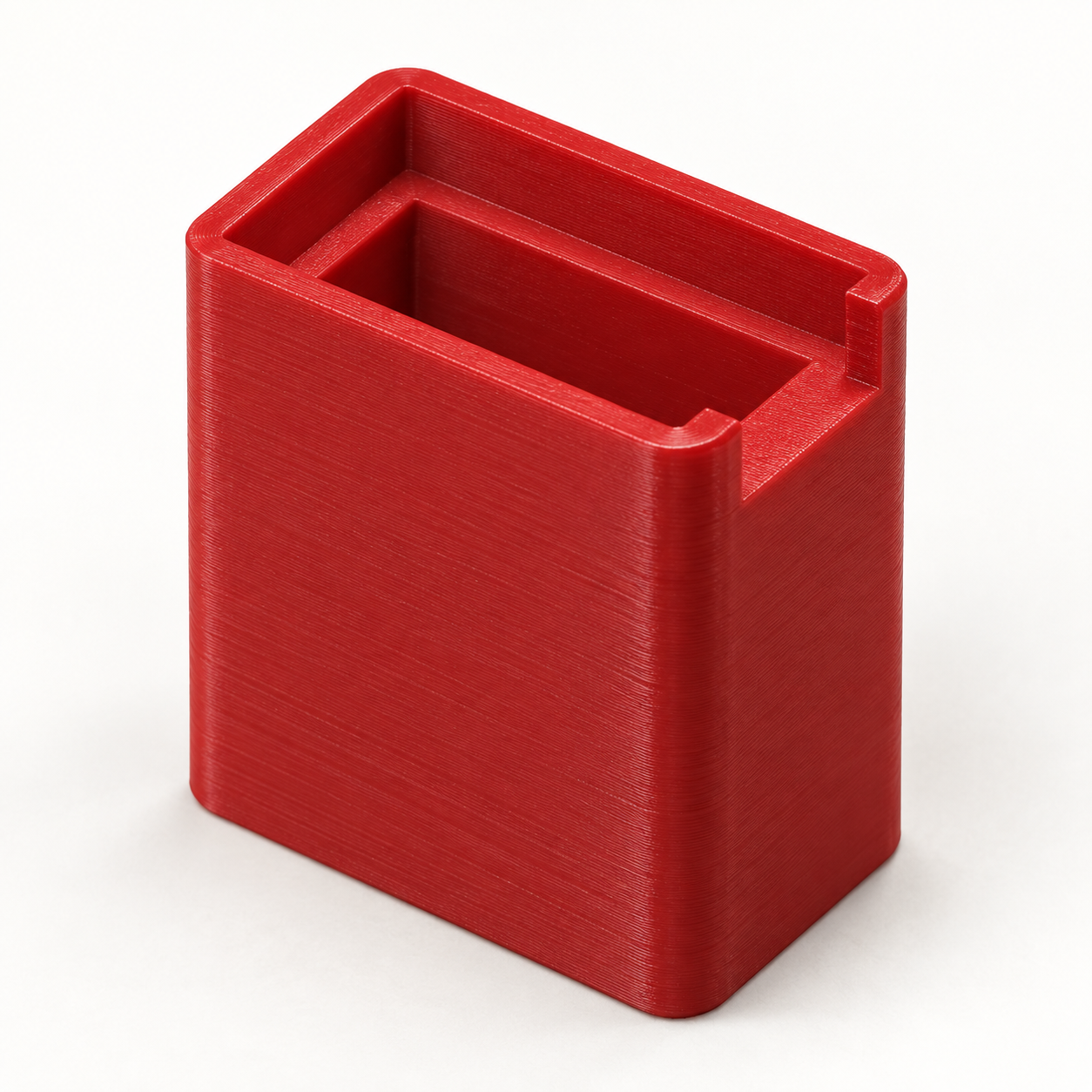 Shavings collector with fitted seat for rectangular sharpeners – red. AI visualization of default dimensions.