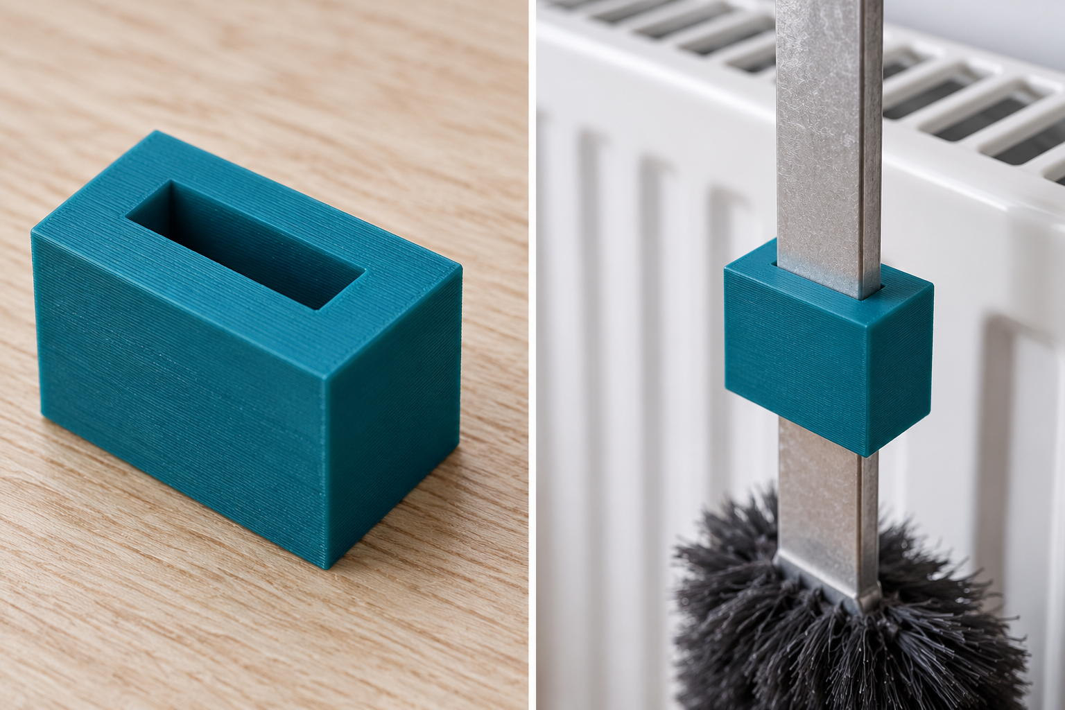 Stand-off sleeve for flat radiator brush handles – loose part and application, AI visualization