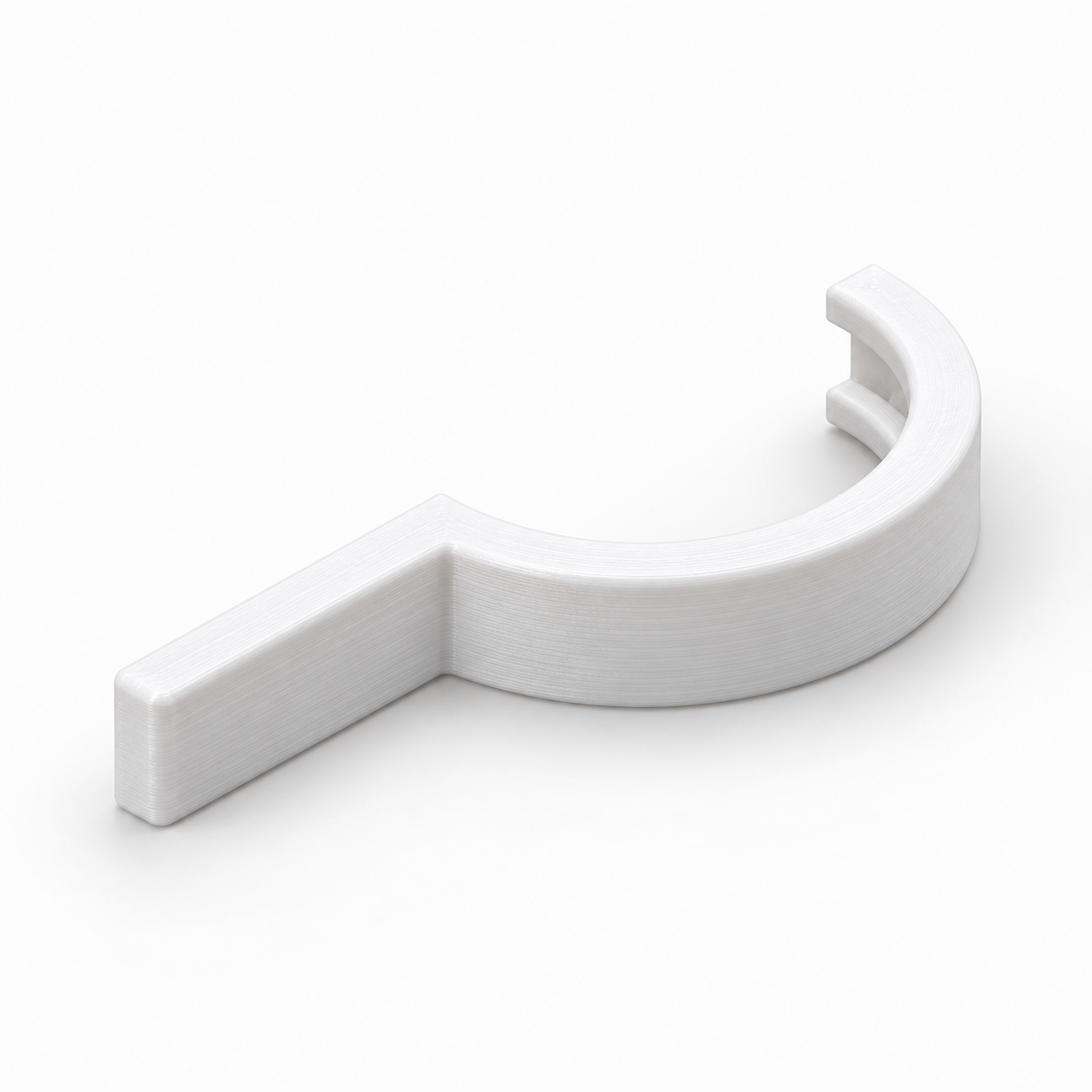 Cable-tie threading arc with an open inner channel – AI product visualization