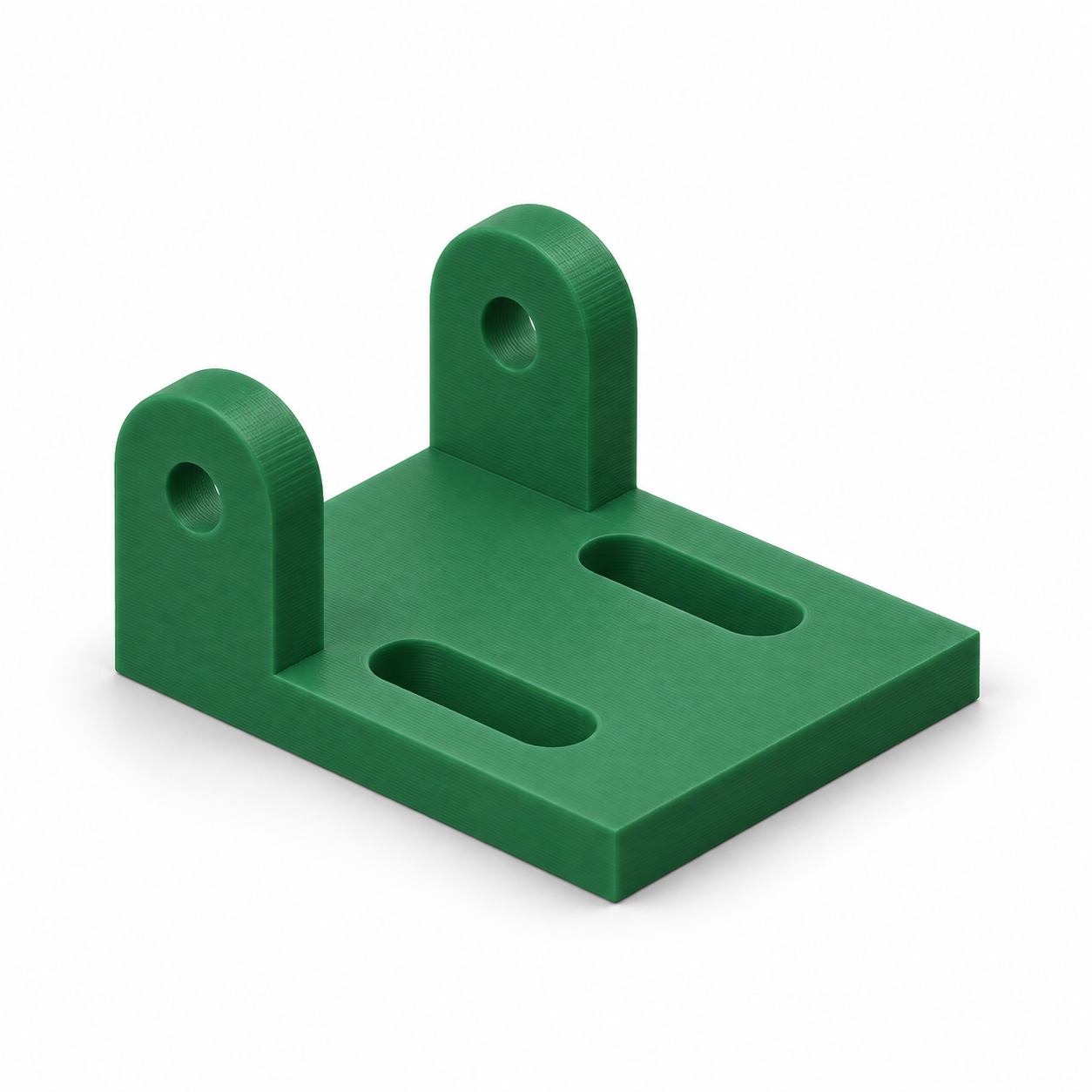 AI visualisation, default dimensions: Cable-chain end anchor with pivot fork and slotted feet