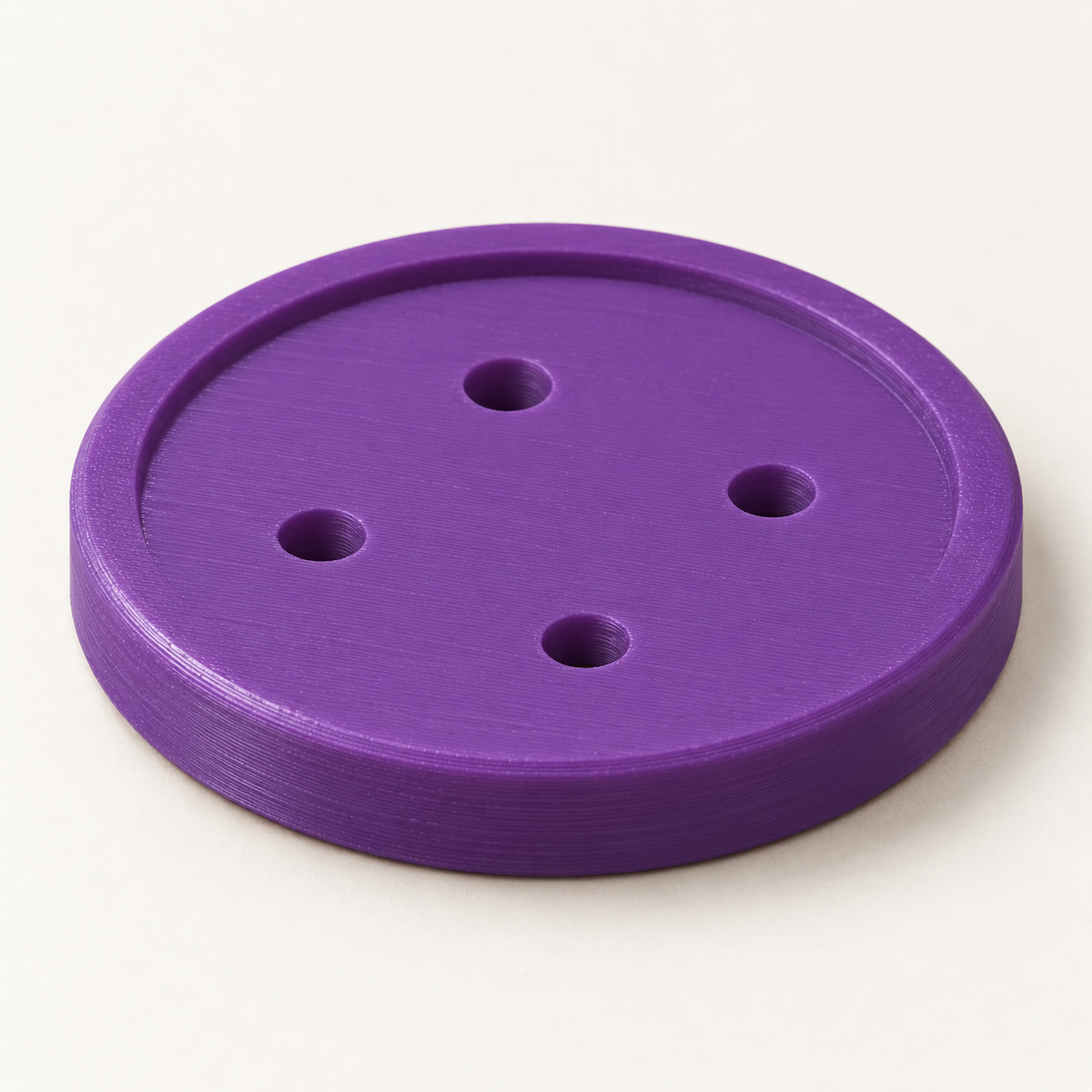 Bouton de remplacement à quatre trous sur mesure – violet. Visualisation IA des dimensions par défaut.