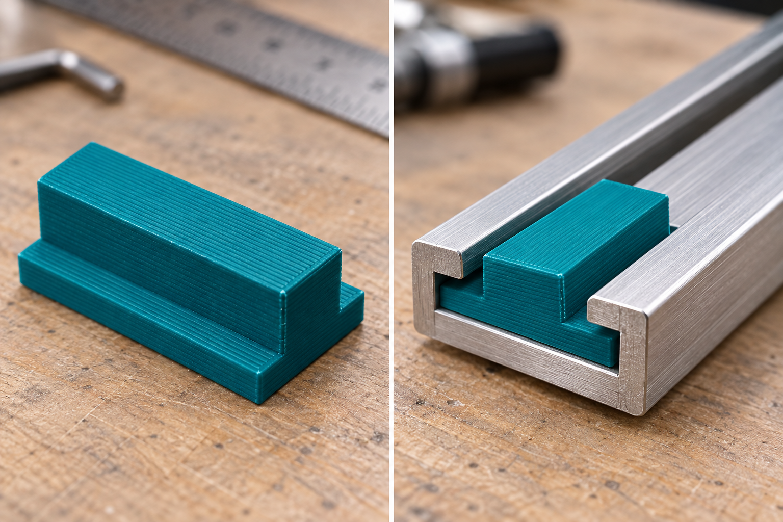T slider for compatible marking rails – loose part and application, AI visualization