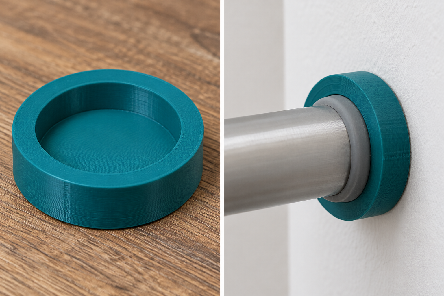 Wall protection cup for tension rods – loose part and application, AI visualization