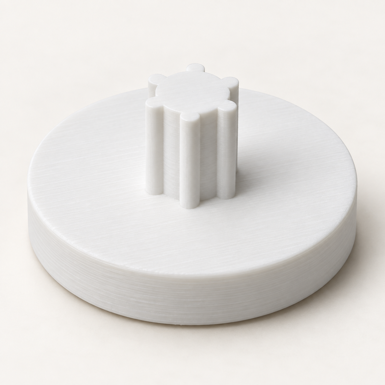 Six-rib hand winding key for compact cassettes – white. AI visualization of default dimensions.