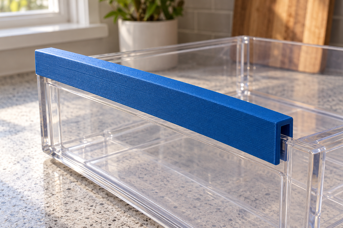 Custom refrigerator drawer handle repair sleeve
