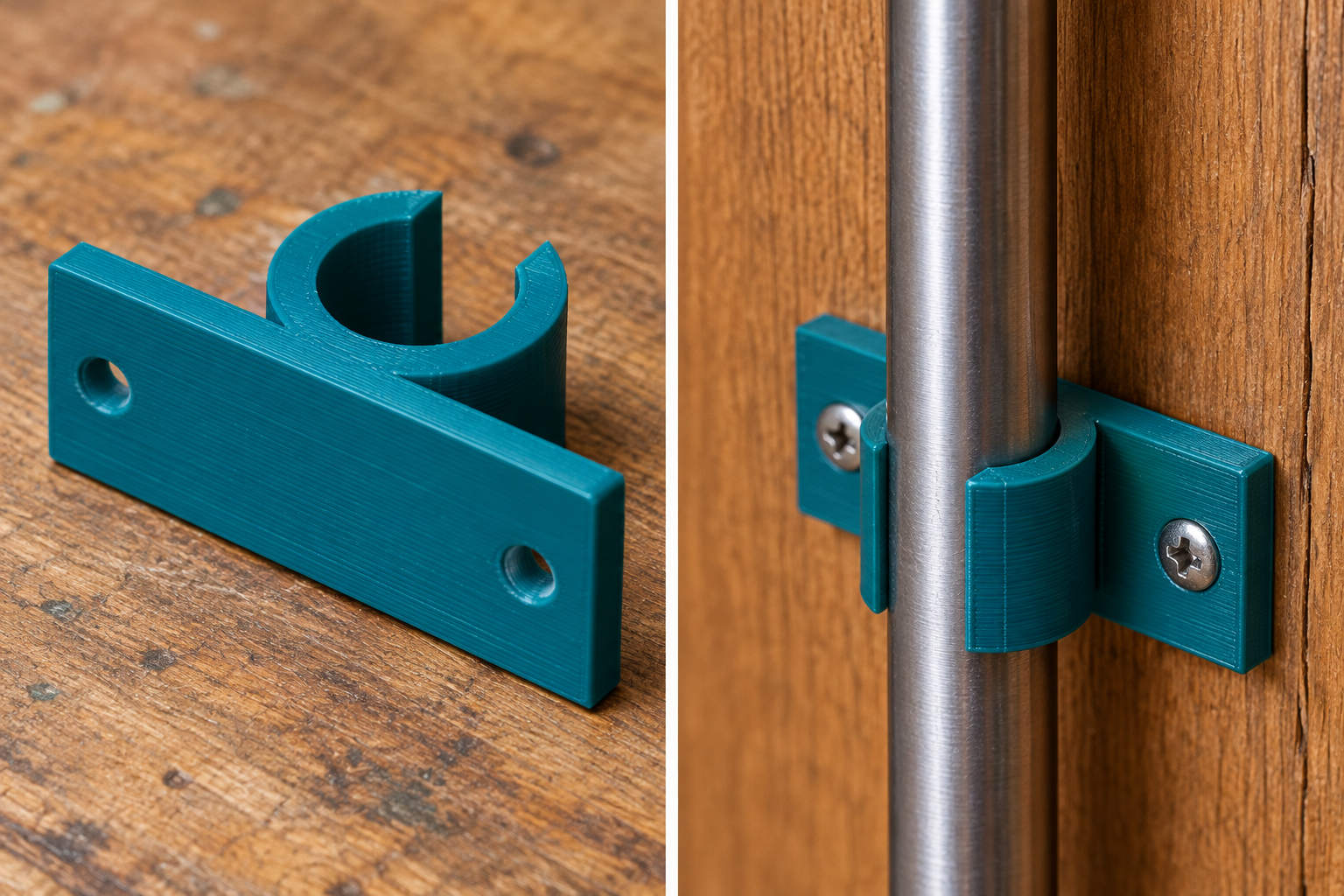 Custom wall parking clip for crank rods – loose part and application, AI visualization