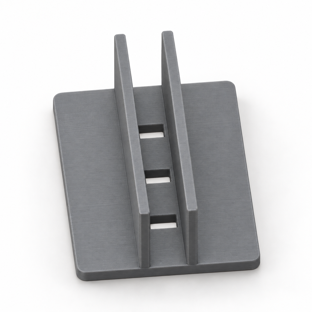 Vertical laptop storage stand to fit case thickness – AI visualization of default dimensions