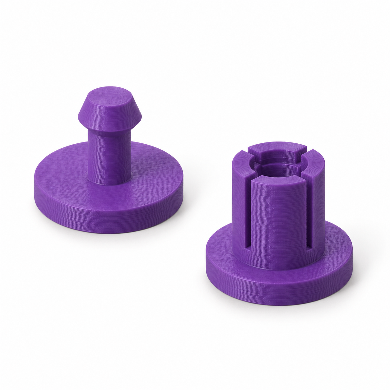 AI visualisation, default dimensions: Snap stud and slotted socket for speaker grille frames