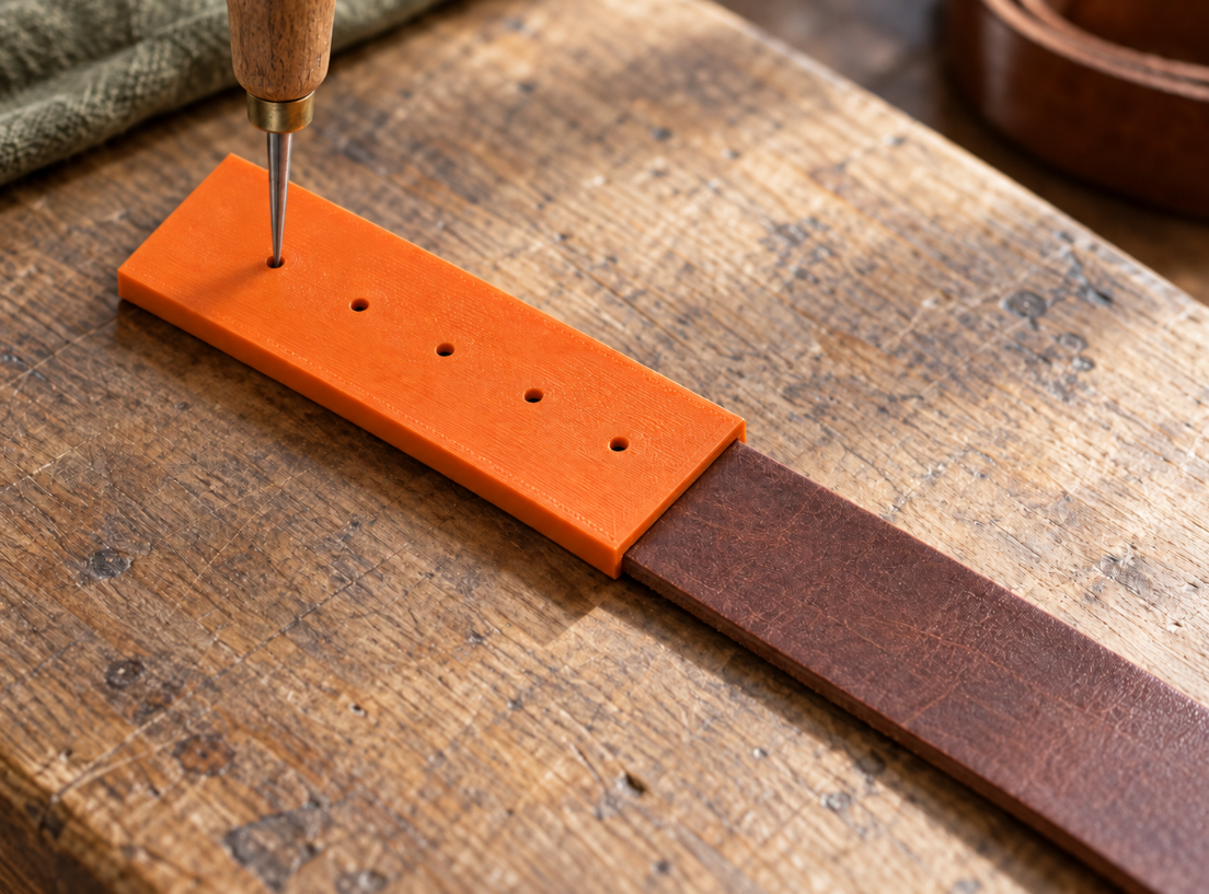 Custom leather strap hole-marking template