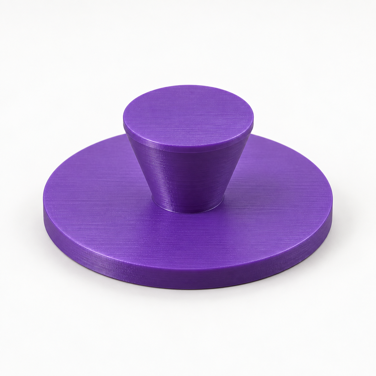 Baren de linogravure à base ronde et poignée conique – violet. Visualisation IA des dimensions par défaut.