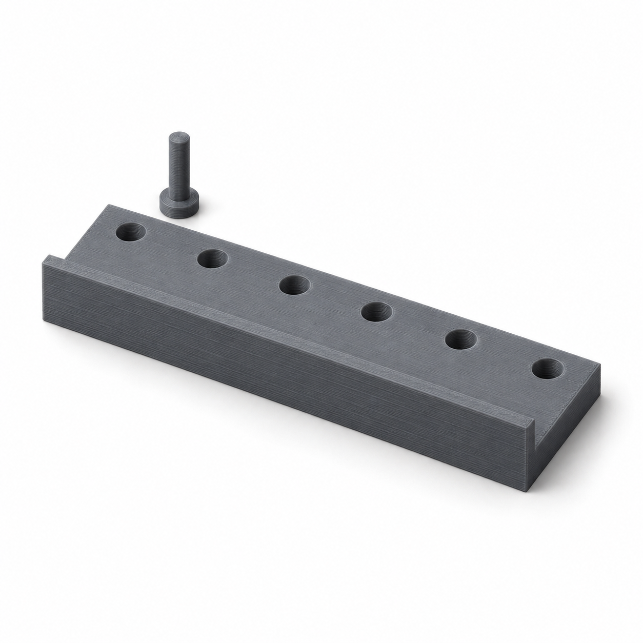 Indexed shelf-hole jig for your own metal drill bushes – gray; AI product visualization