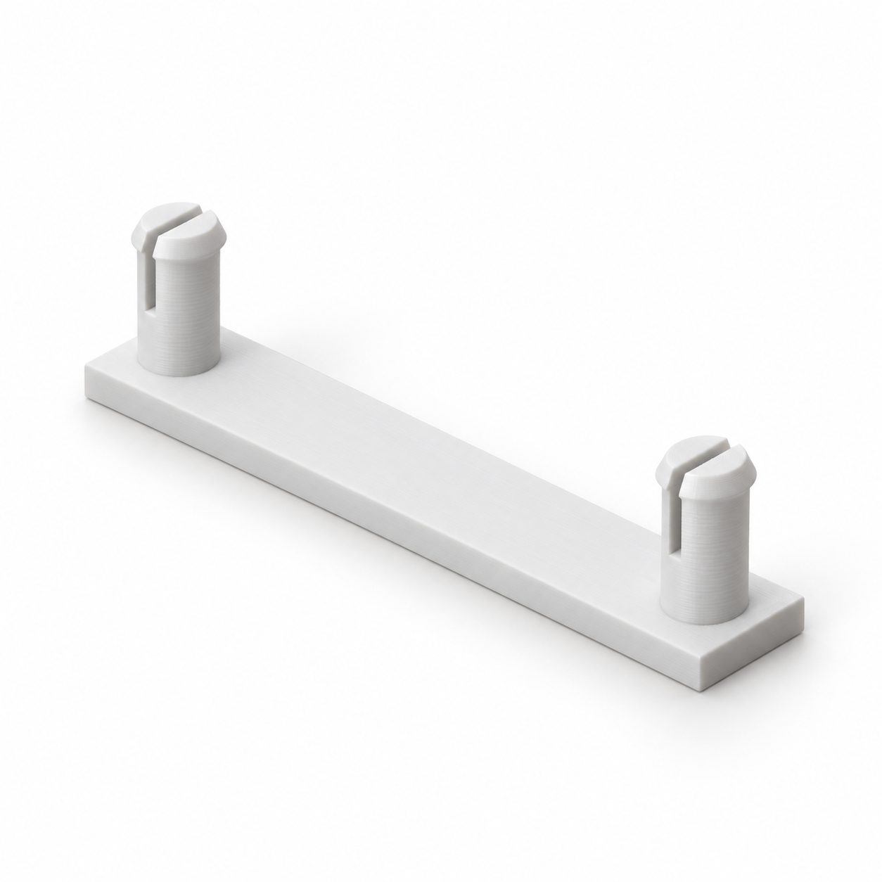 AI visualisation, default dimensions: TPU pegboard hook-retaining bridge with two pins