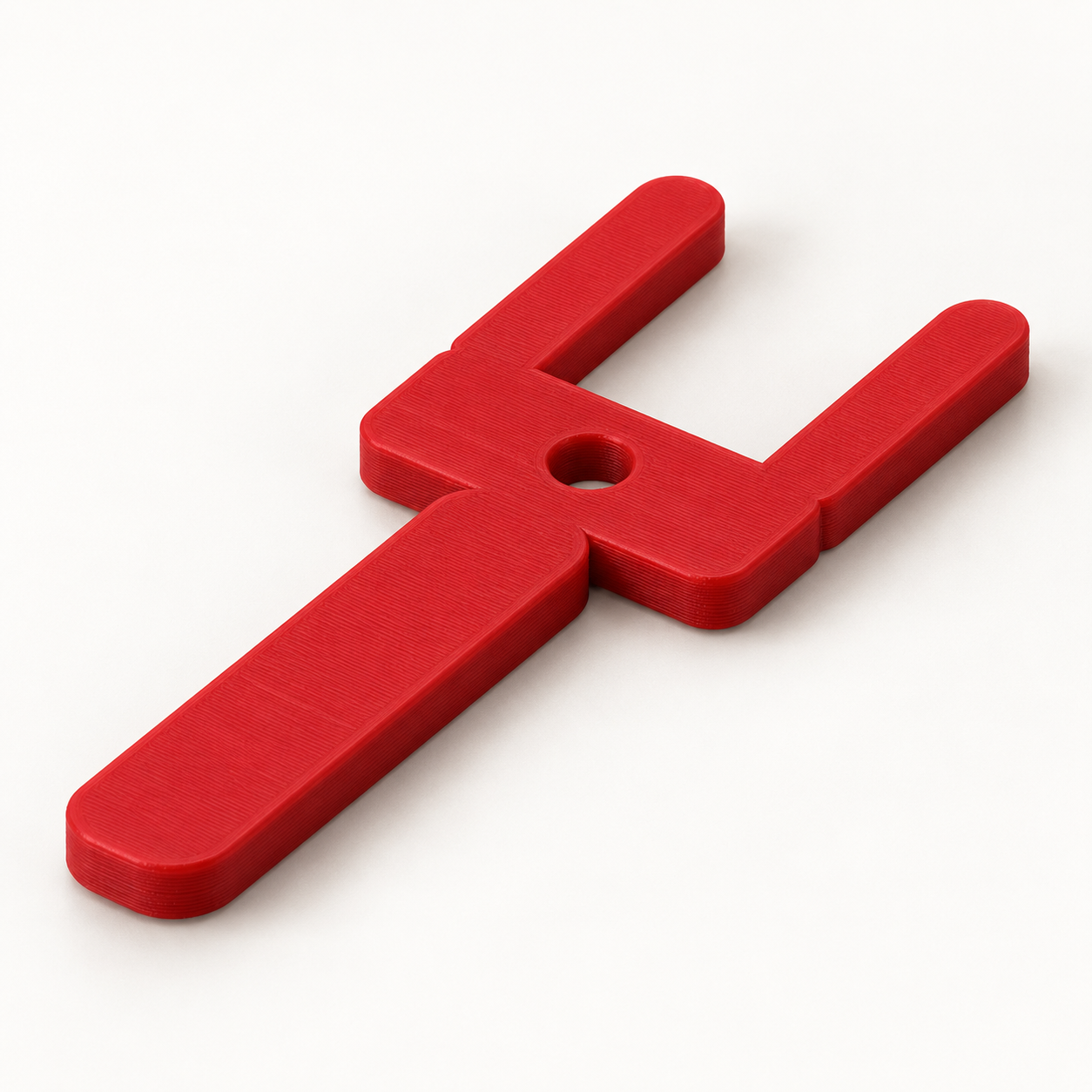Fourche à lucet avec passage de fil sur mesure – rouge. Visualisation IA des dimensions par défaut.