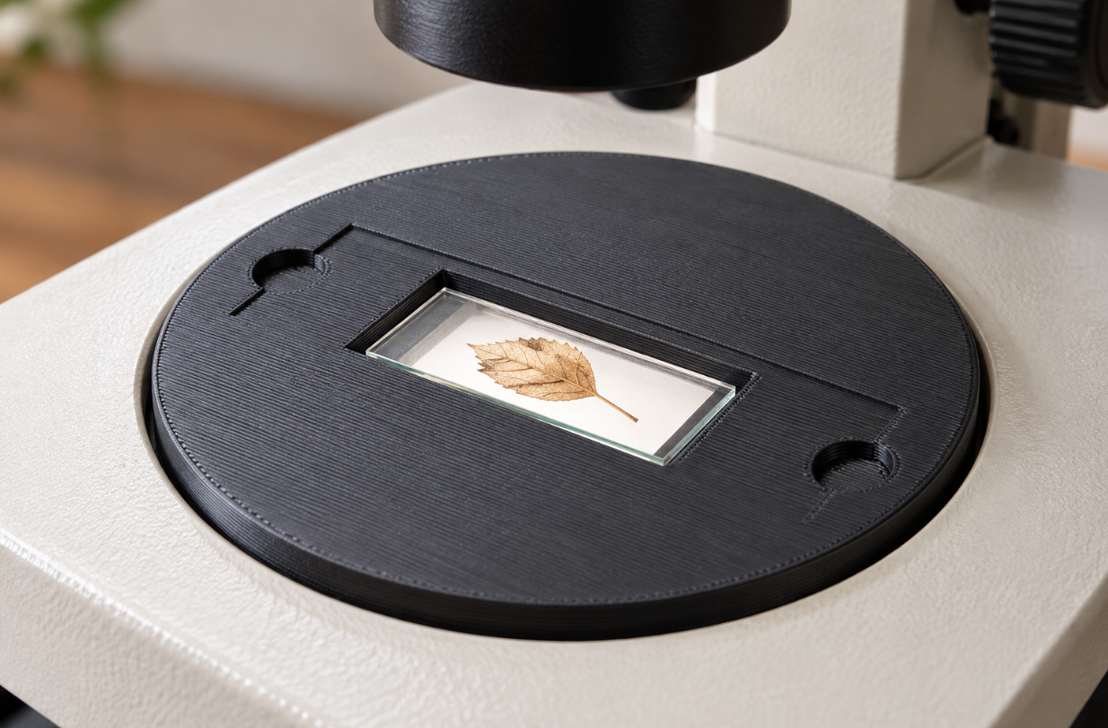 Custom round microscope stage insert for one slide