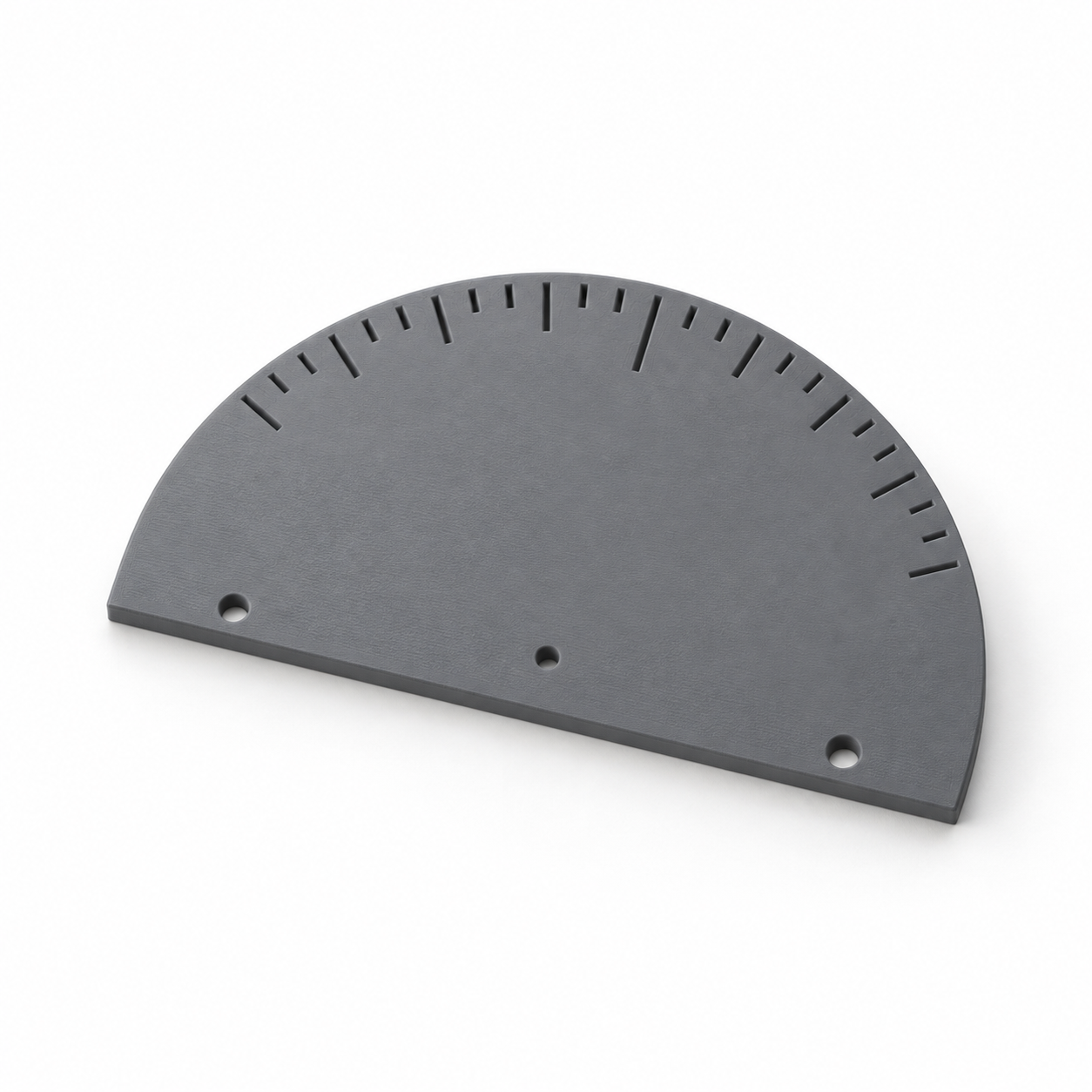 Hand clinometer with a plumb-line hole and 5-degree tick scale – gray; AI product visualization