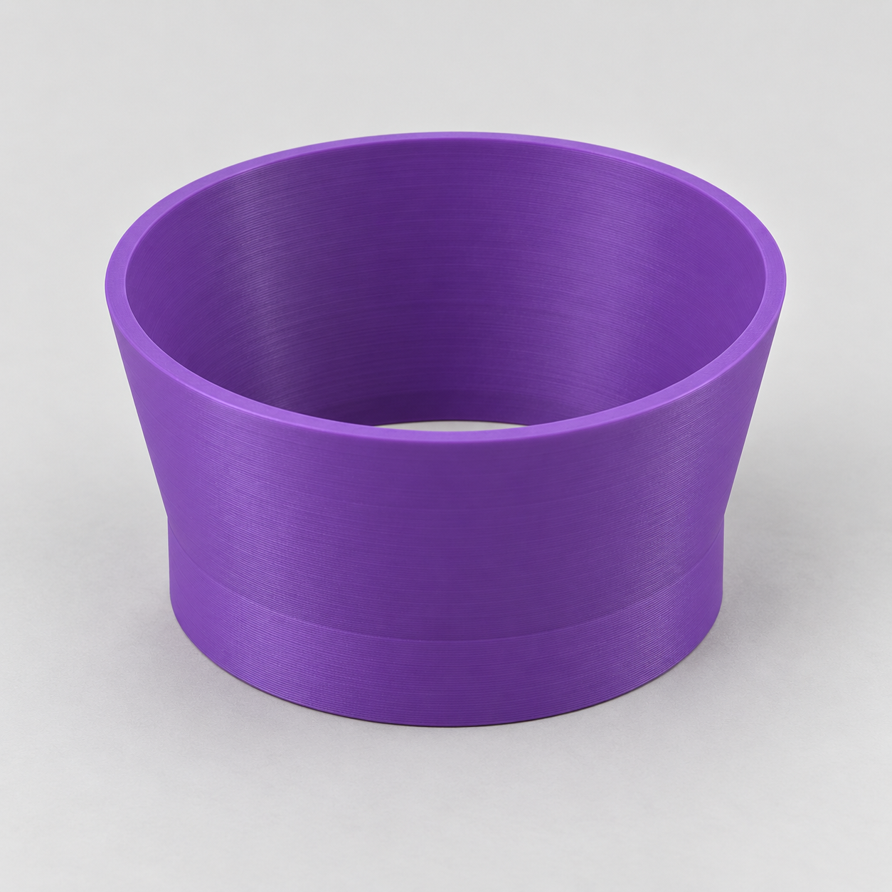 Custom round slip-on lens hood – purple. AI visualization of default dimensions.