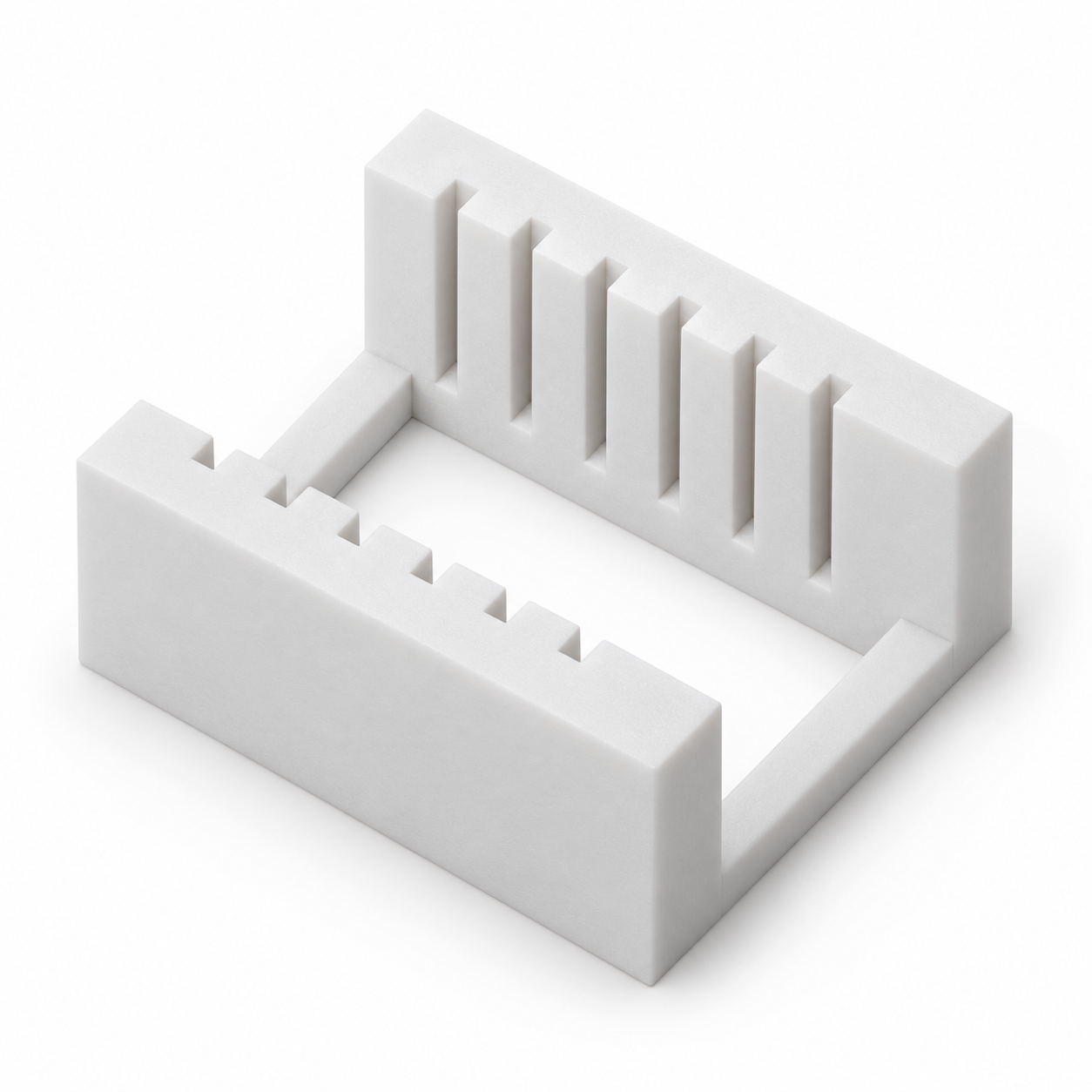 Microscope slide drying rack with an open centre – white. AI visualisation of the default dimensions.