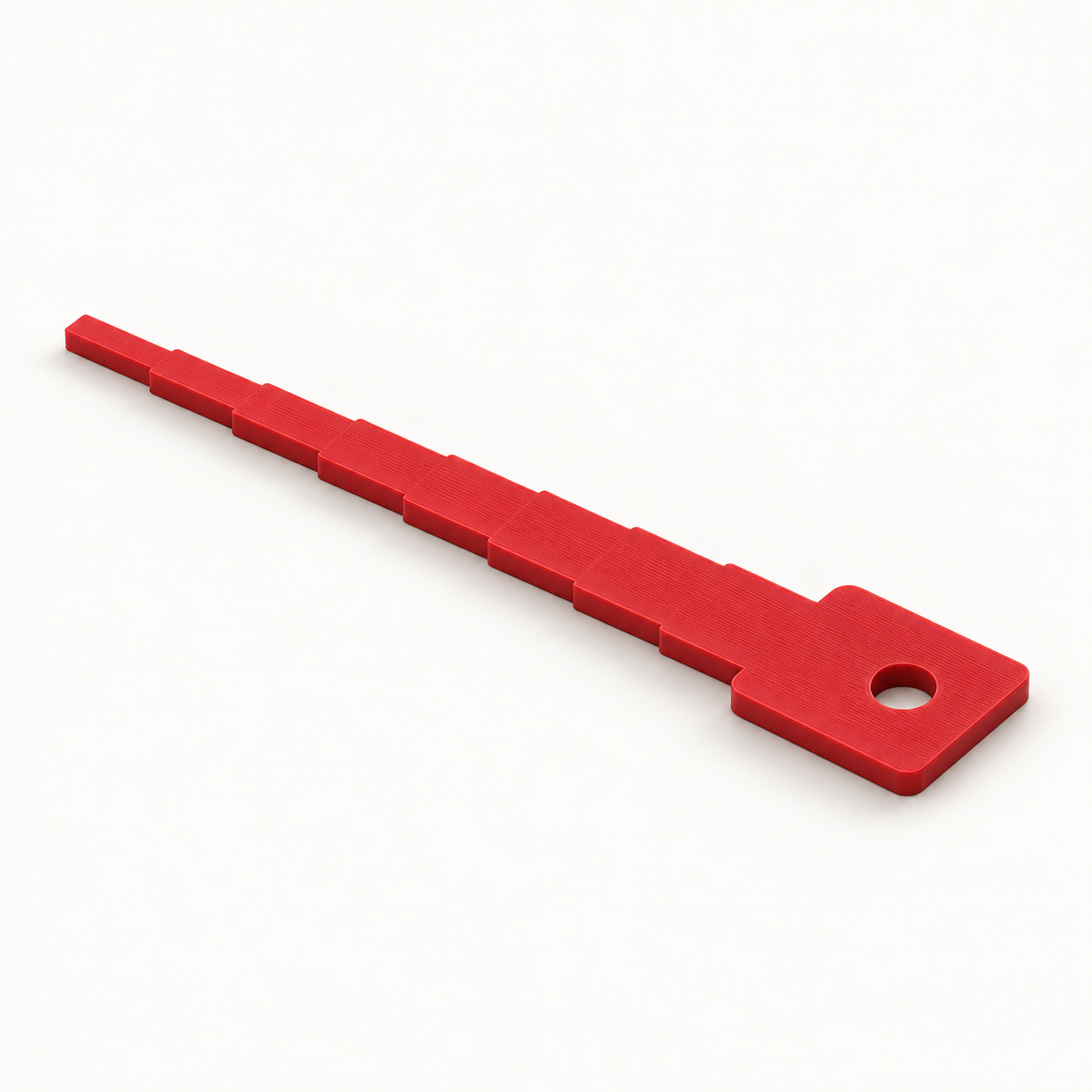 Tatting picot gauge with eight adjustable width steps – red. AI visualization of default dimensions.