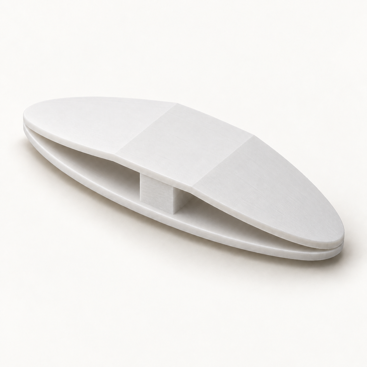 Navette de frivolité à joues ovales et pilier central – blanc. Visualisation IA des dimensions par défaut.