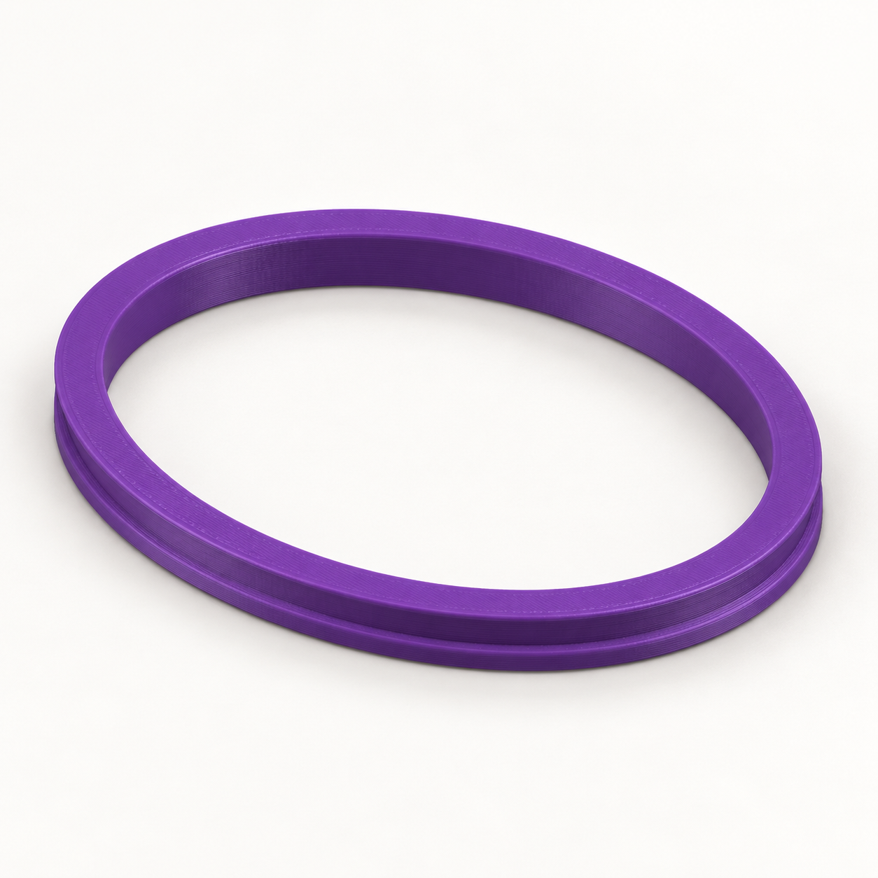 Custom oval earpad flange ring for adhesive mounting – purple. AI visualization of default dimensions.