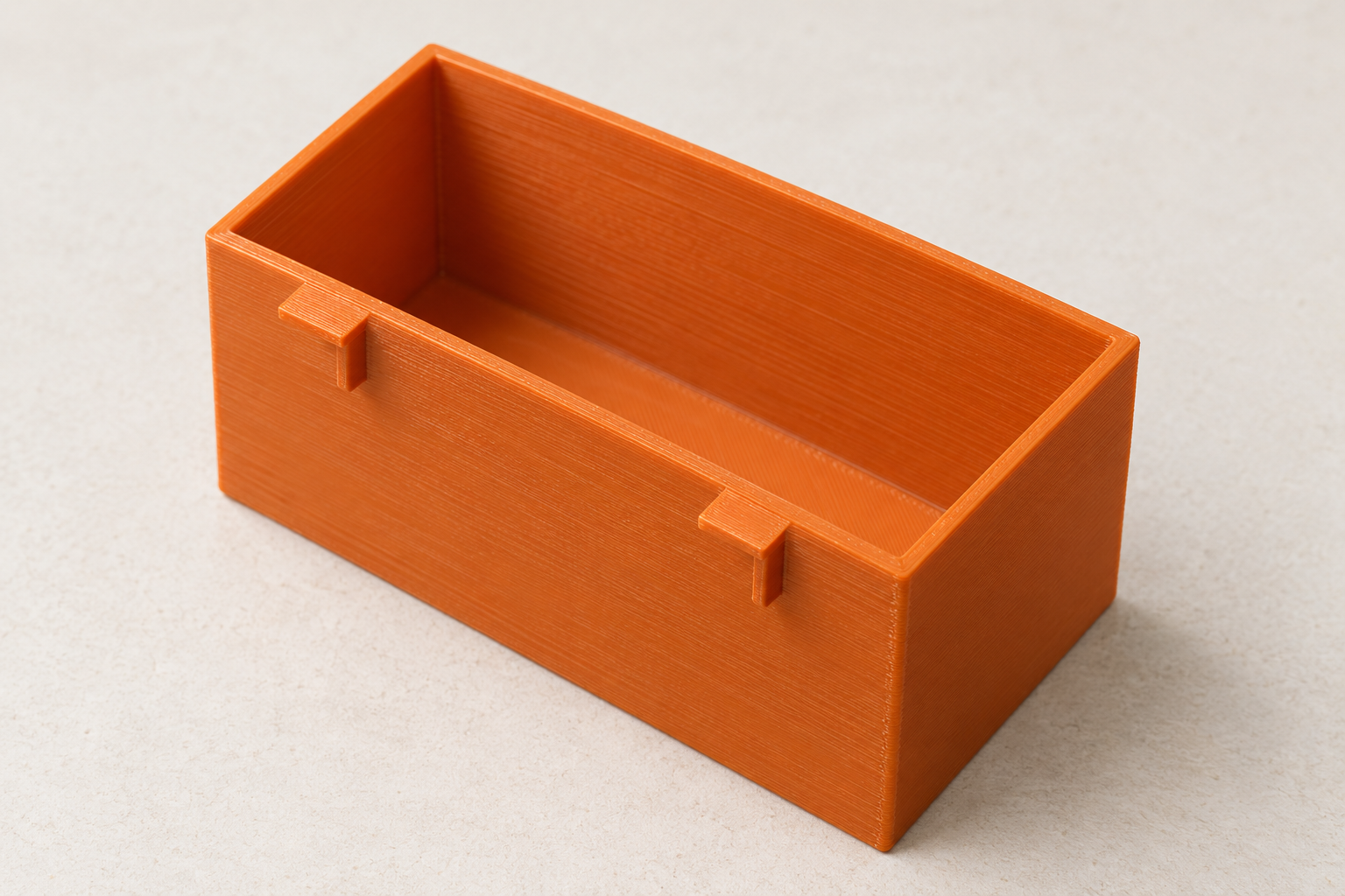 Orange scrap bin with two external hanging hooks — AI visualisation.