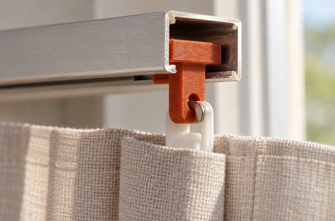 Custom track slider for panel curtain carriers