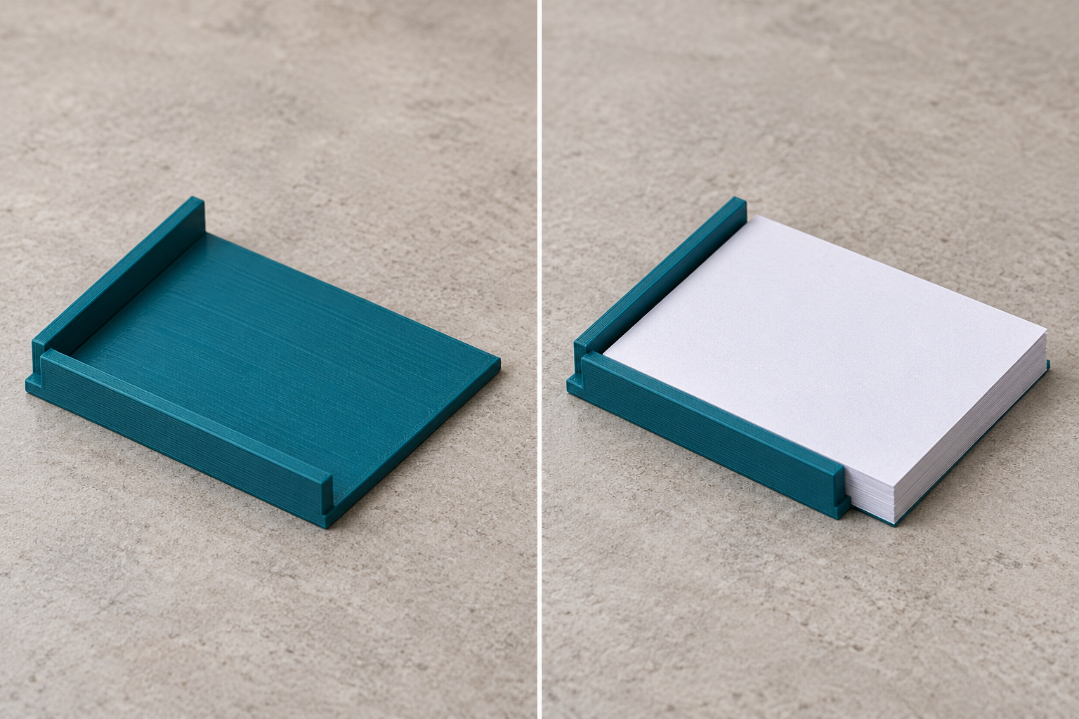 Custom right-angle paper stack fence – loose part and application, AI visualization
